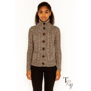 GAP Chunky Cable Knit Fitted Cardigan Sweater in Brown Size Medium